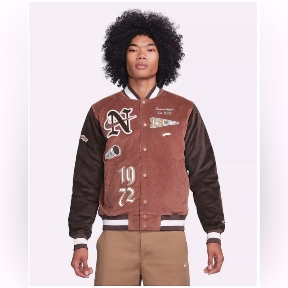NWT Nike Therma Fit Varsity Jacket, Men’s Sz Medium, Brown